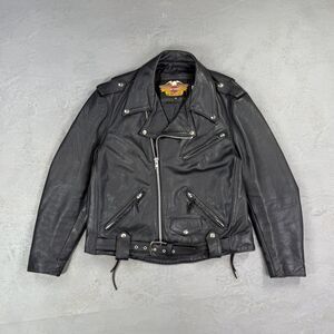 Vintage Harley Davidson Black Pebbled Leather Classic Moto Jacket Men's 44, L-XL